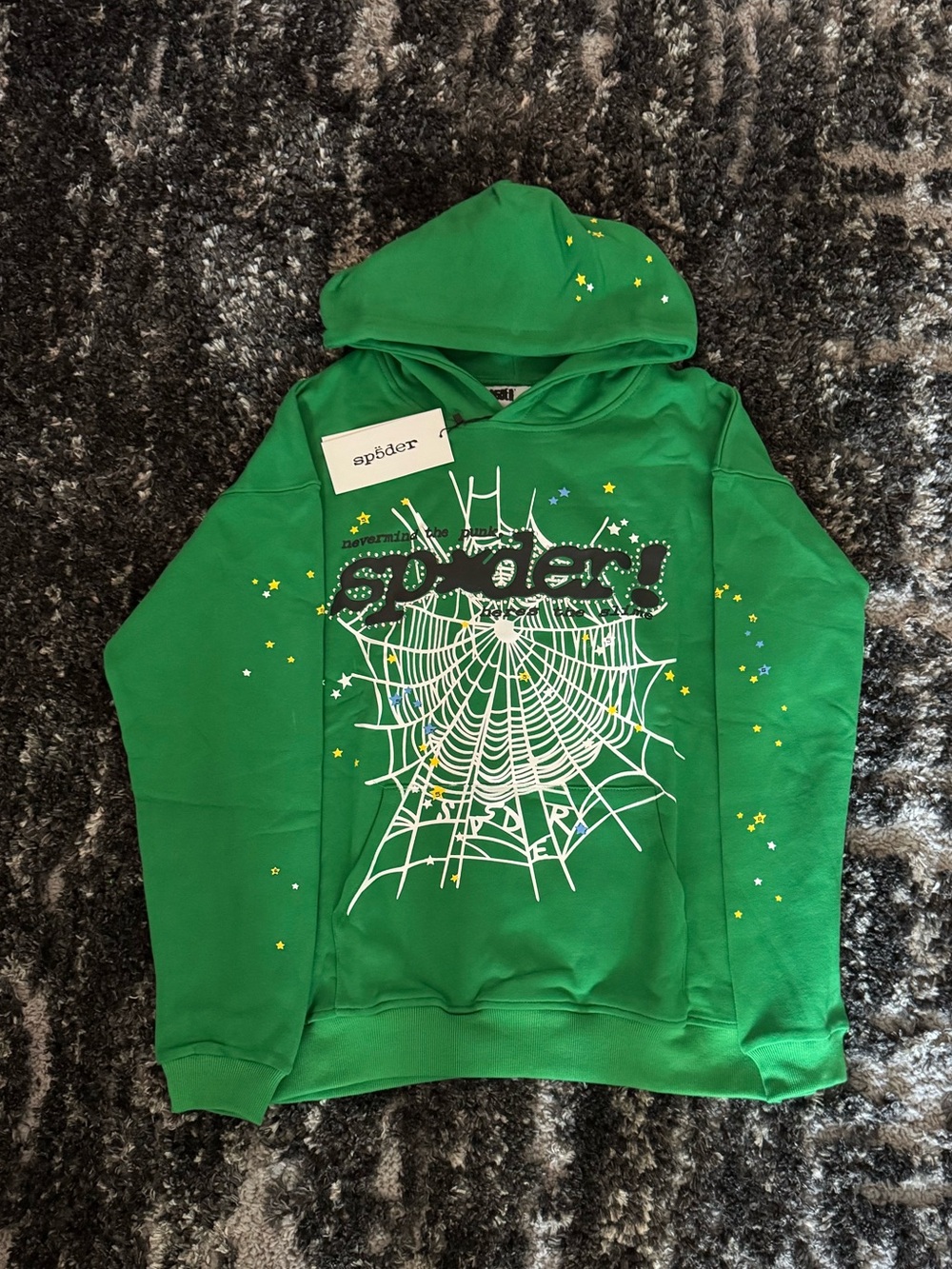 Green Spiderweb Graphic Hoodie for Kids